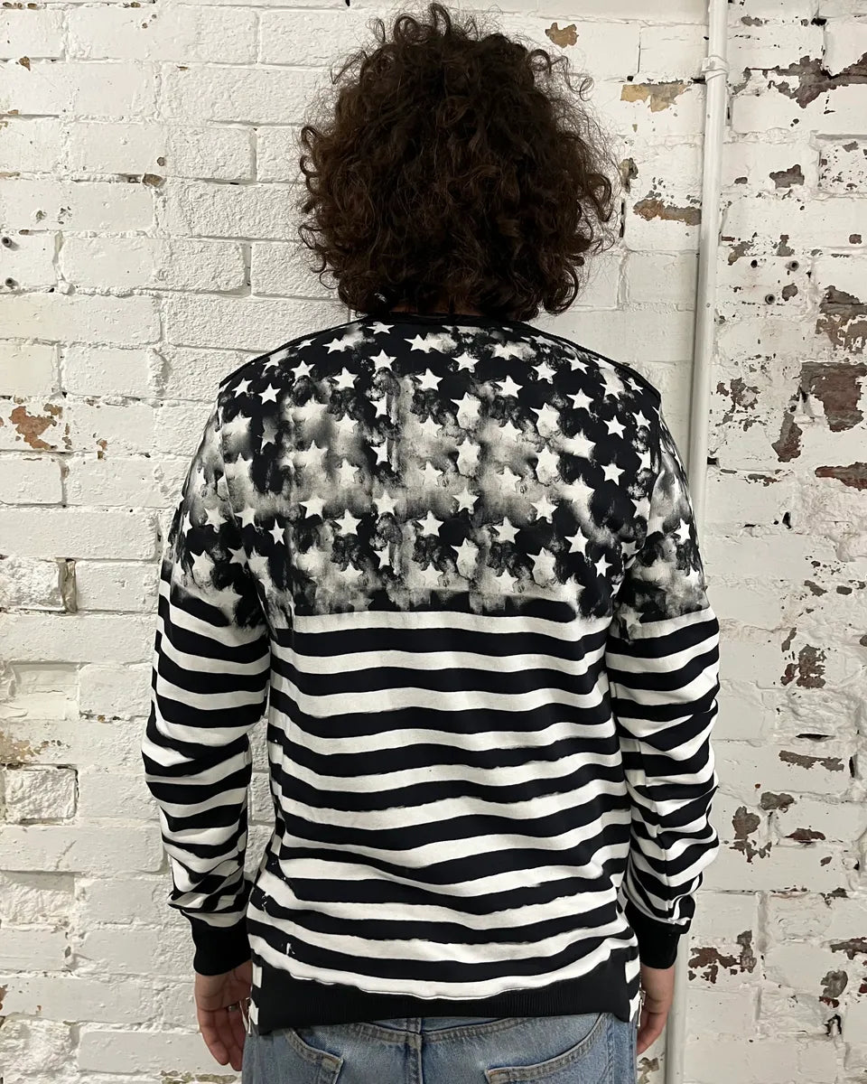 SS2018 Balmain Black White Striped USA Flag Sweater ijSjgoJ 2