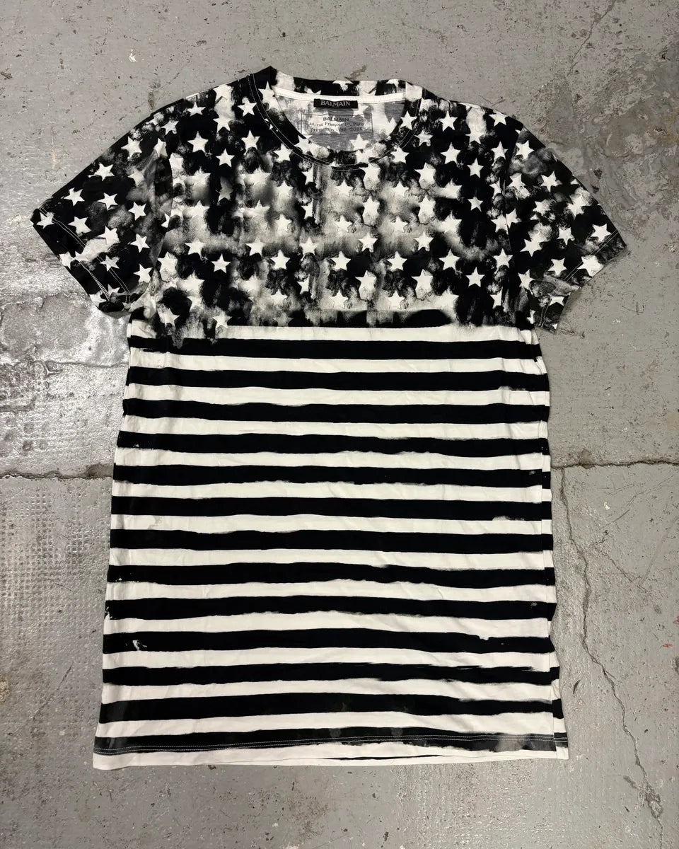 SS2018 Balmain Flag Star Black & White Tee-Shirt (M) fDYuKeX 0