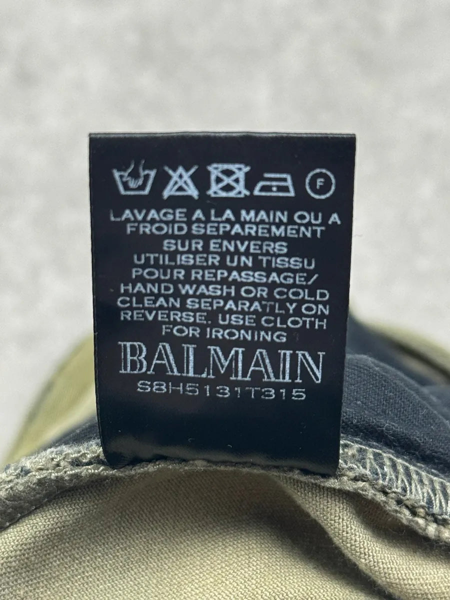 SS2018 Balmain Khaki Washed Denim Ribbed Knee Biker Jeans JpHSyXG 12