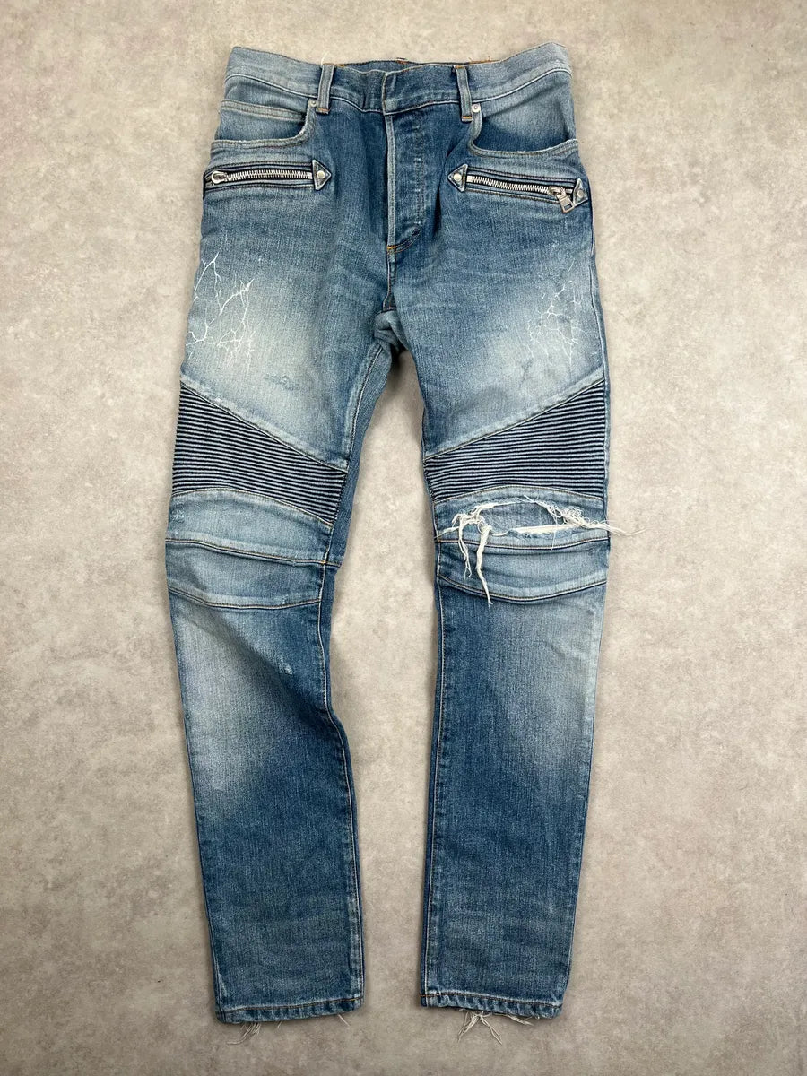 SS2018 Balmain Light Blue Denim Distressed Jeans zrkACVi 0