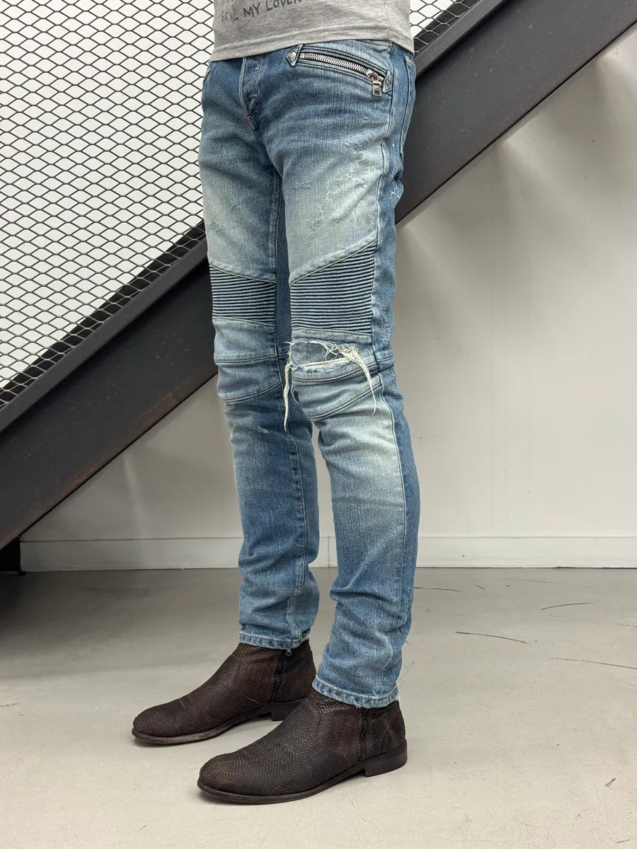 SS2018 Balmain Light Blue Denim Distressed Jeans zrkACVi 2