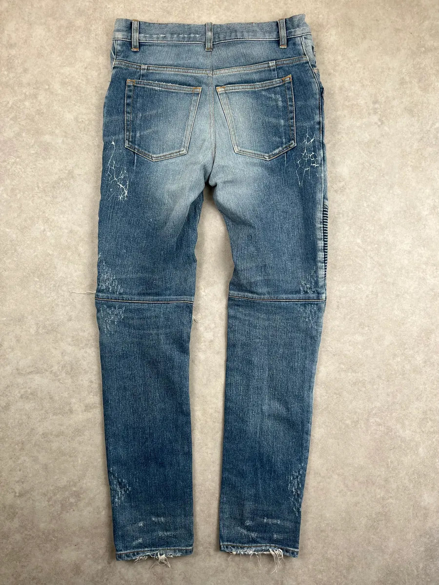 SS2018 Balmain Light Blue Denim Distressed Jeans zrkACVi 4