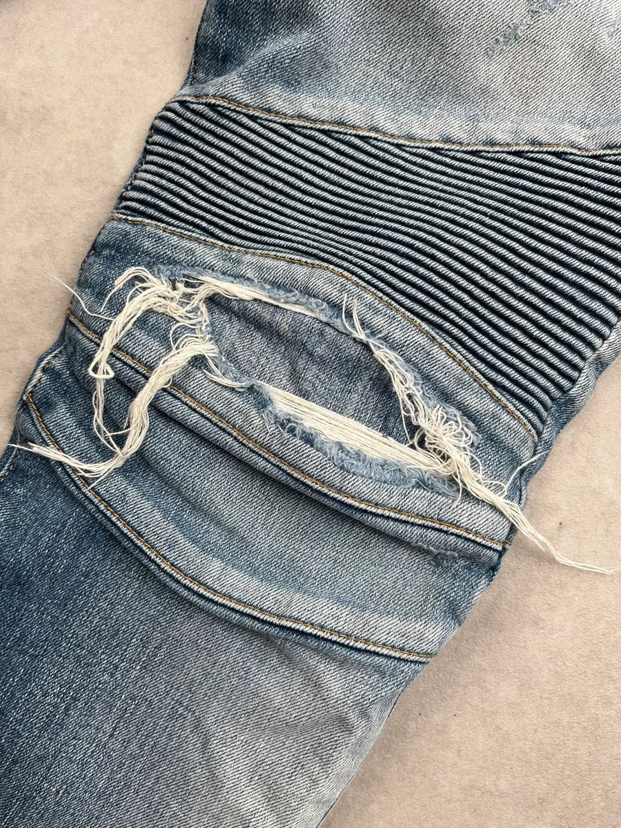 SS2018 Balmain Light Blue Denim Distressed Jeans zrkACVi 7