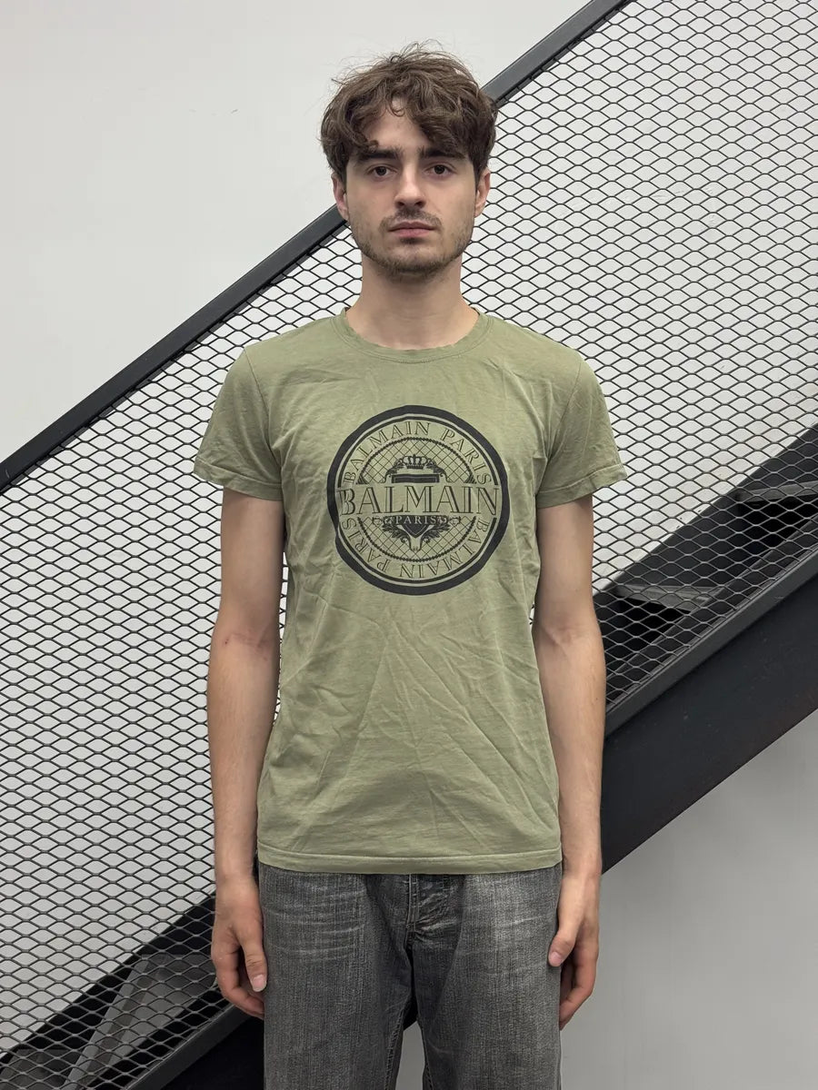 SS2018 Balmain Logo Green T-Shirt vRDrKSu 3
