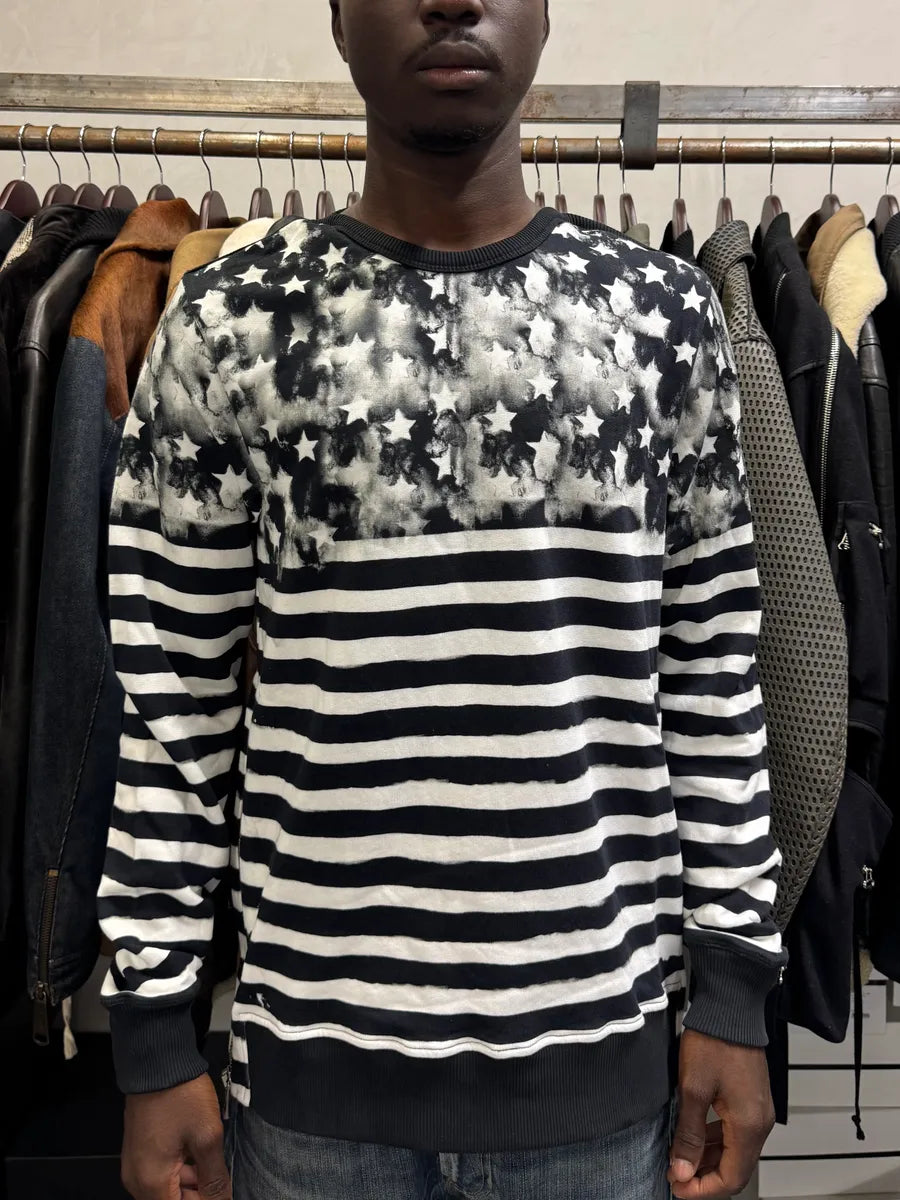 SS2018 Balmain USA Flag Black & White Striped Sweater MzJBvtp 1