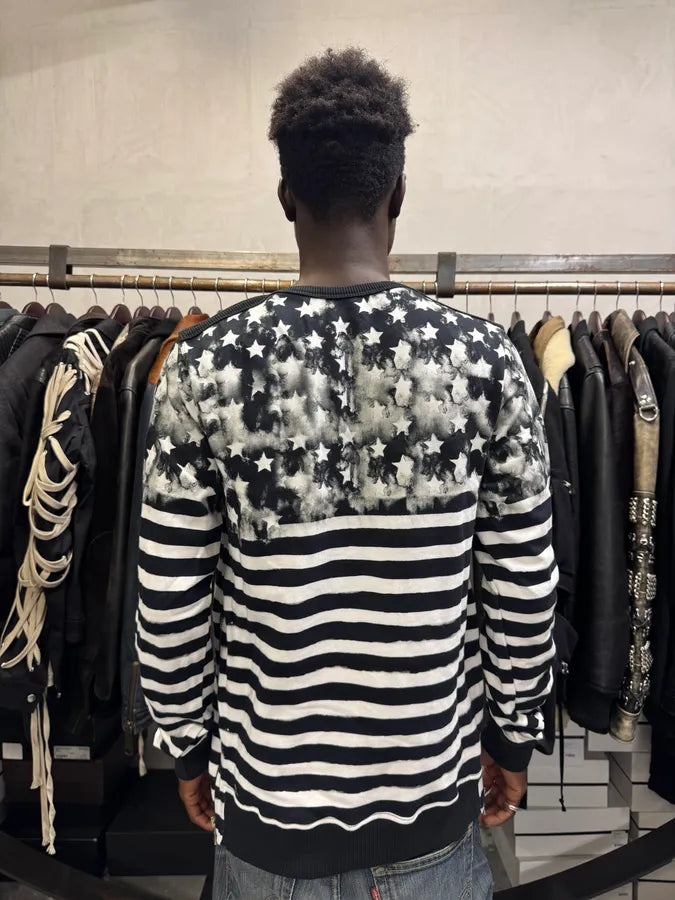 SS2018 Balmain USA Flag Black & White Striped Sweater MzJBvtp 2