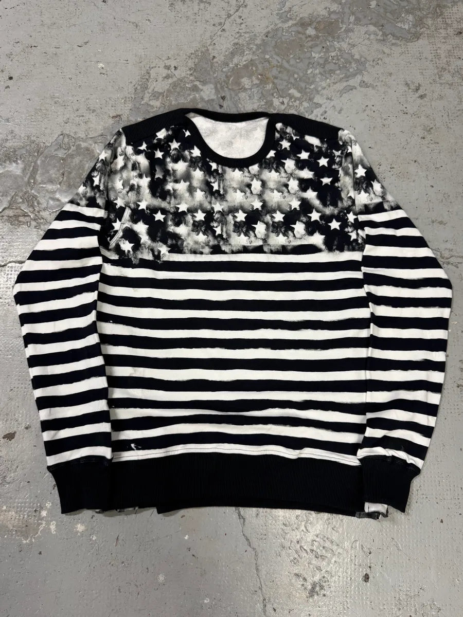 SS2018 Balmain USA Flag Black & White Striped Sweater QdATBQx 0
