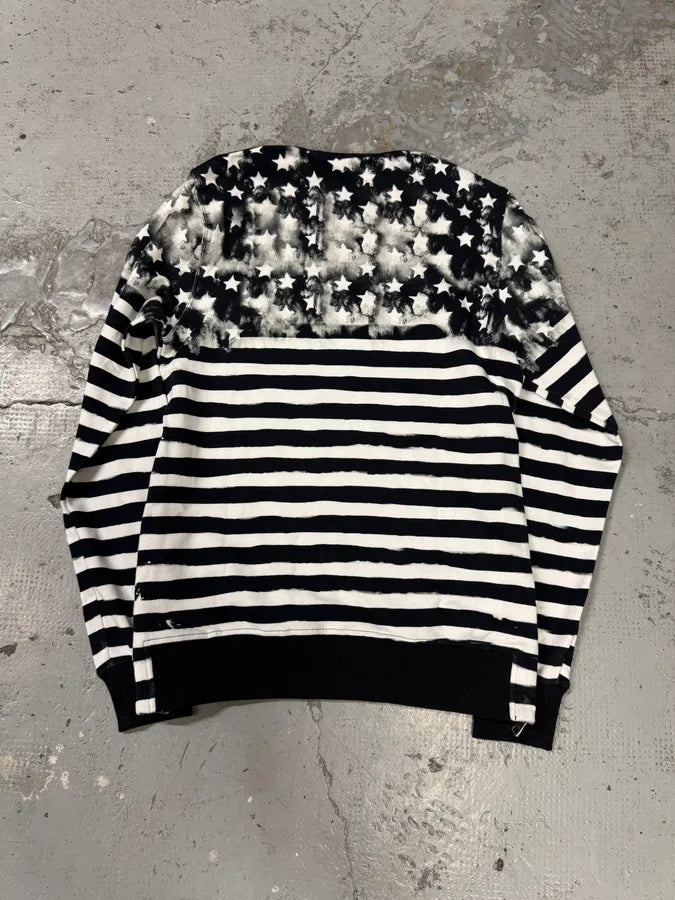 SS2018 Balmain USA Flag Black & White Striped Sweater QdATBQx 1