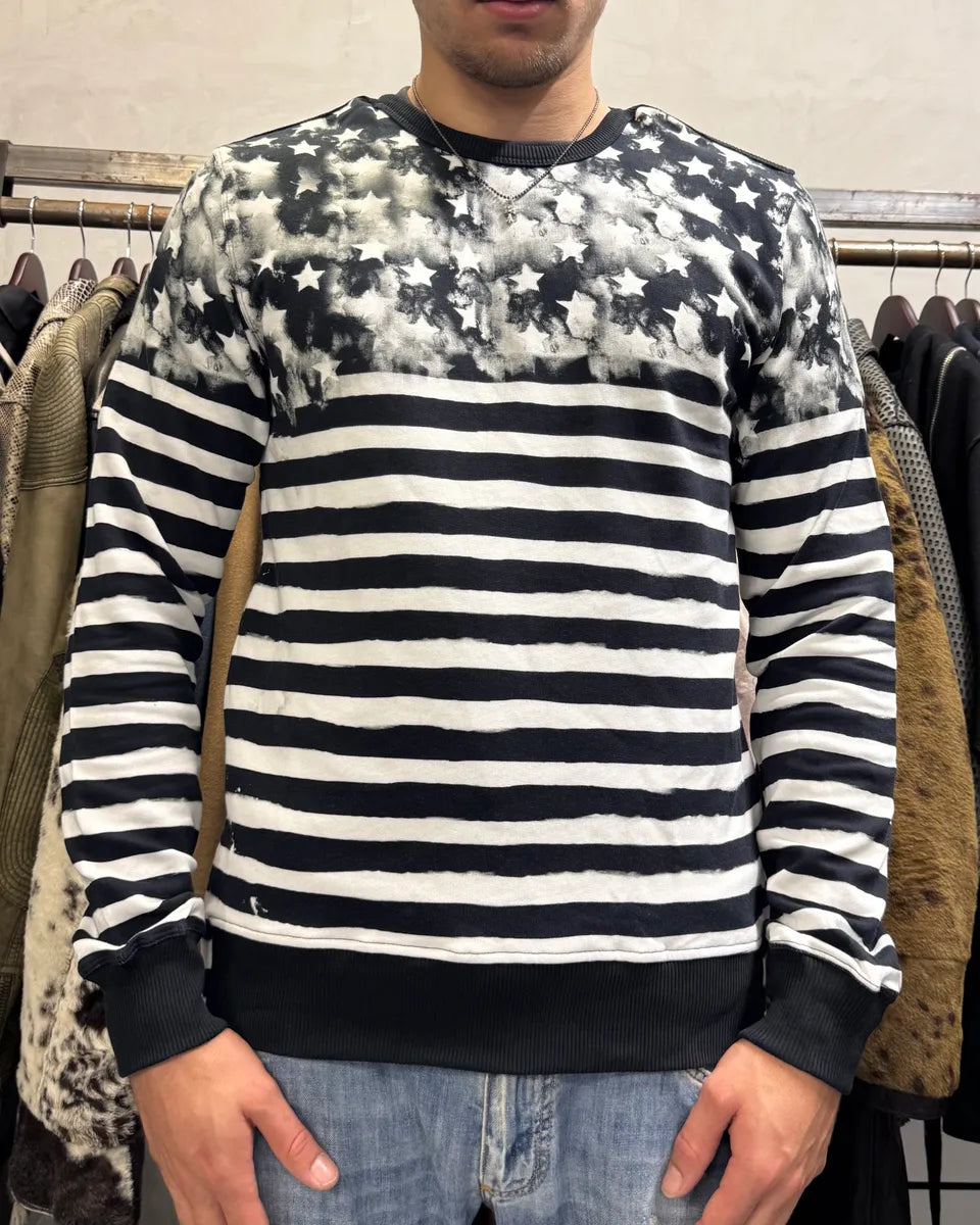 SS2018 Balmain USA Flag Black & White Striped Sweater QdATBQx 2