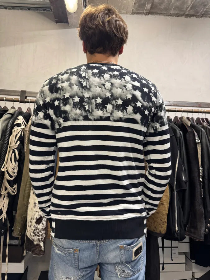 SS2018 Balmain USA Flag Black & White Striped Sweater QdATBQx 3