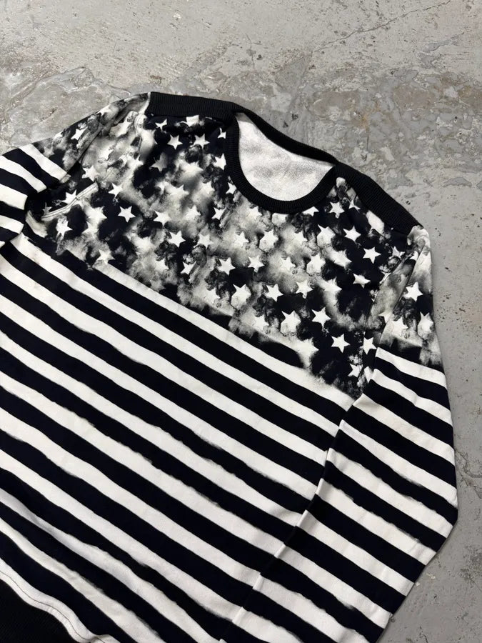 SS2018 Balmain USA Flag Black & White Striped Sweater QdATBQx 4
