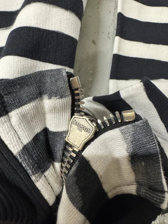SS2018 Balmain USA Flag Black & White Striped Sweater QdATBQx 8