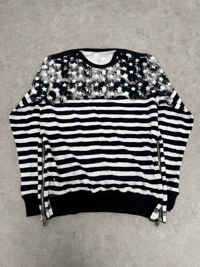 SS2018 Balmain USA Flag Stars Black & White Striped Sweater