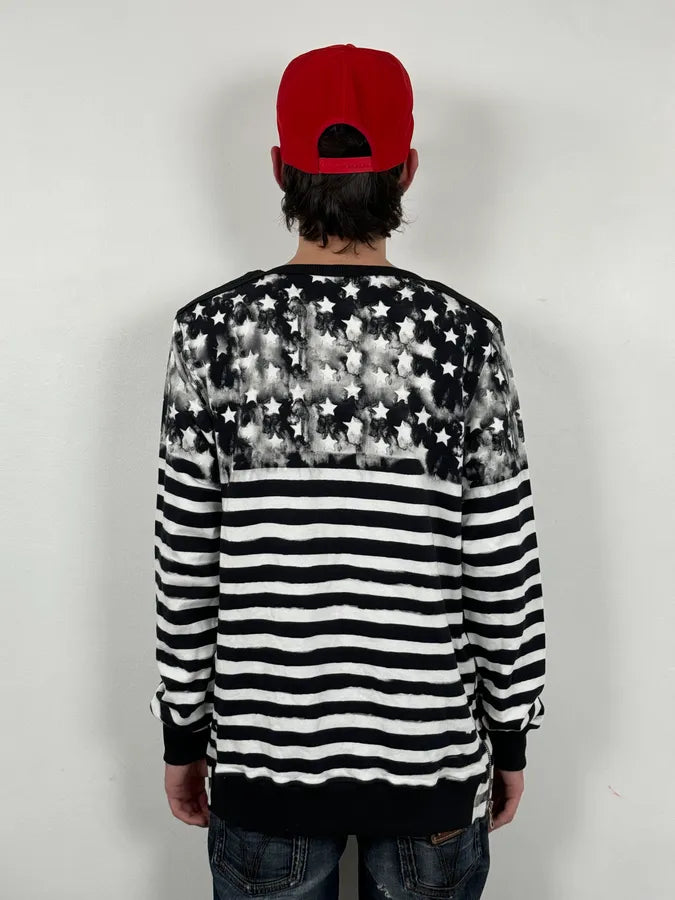 SS2018 Balmain USA Flag Stars Black & White Striped Sweater YDsmoDy 2