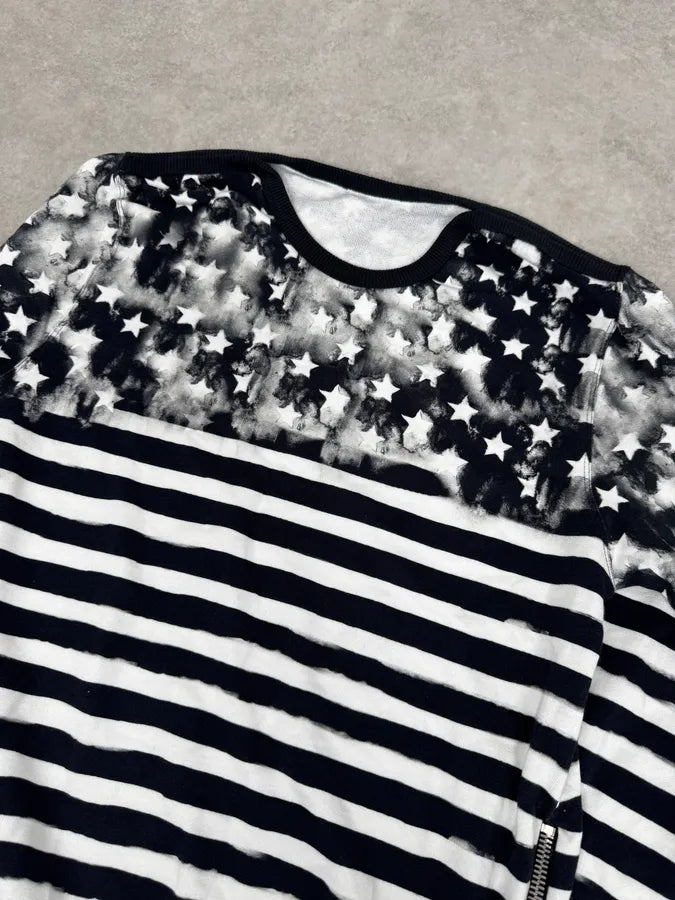 SS2018 Balmain USA Flag Stars Black & White Striped Sweater YDsmoDy 3