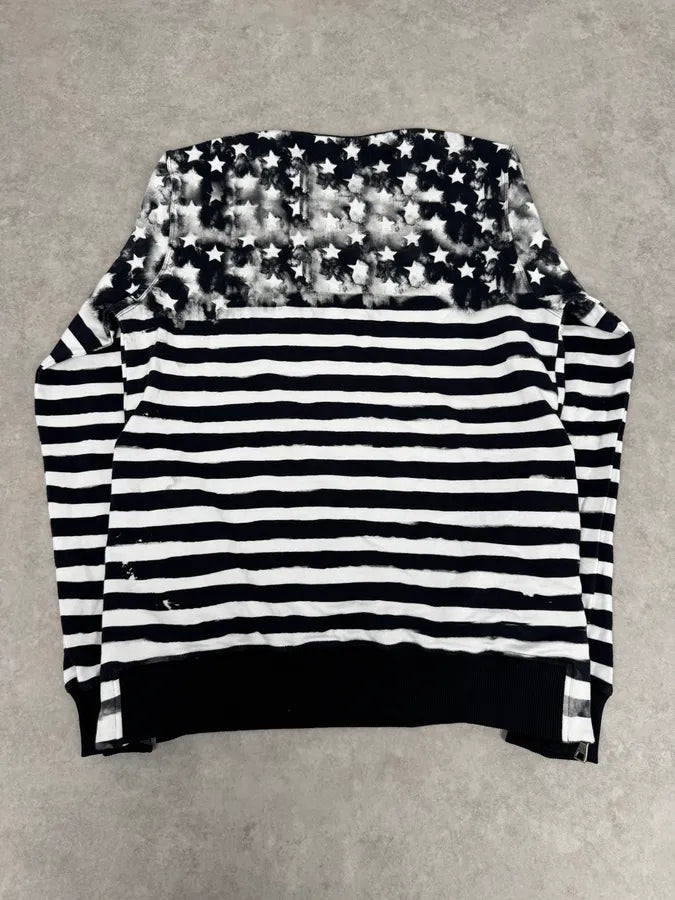 SS2018 Balmain USA Flag Stars Black & White Striped Sweater YDsmoDy 4