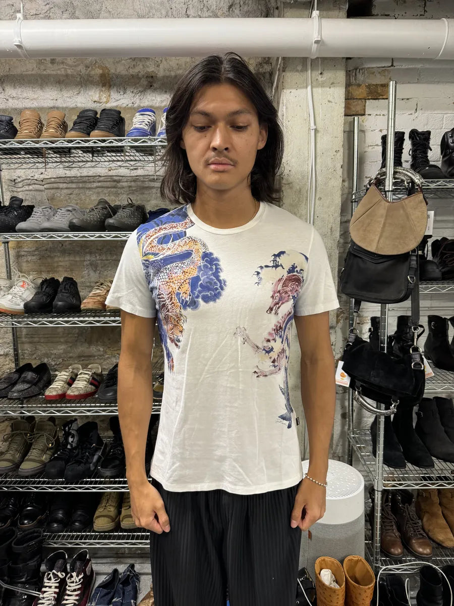 SS2018 Cavalli Asian Monsters Battle White T-Shirt DBNfoFs 1
