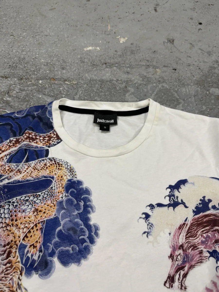 SS2018 Cavalli Asian Monsters Battle White T-Shirt DBNfoFs 3