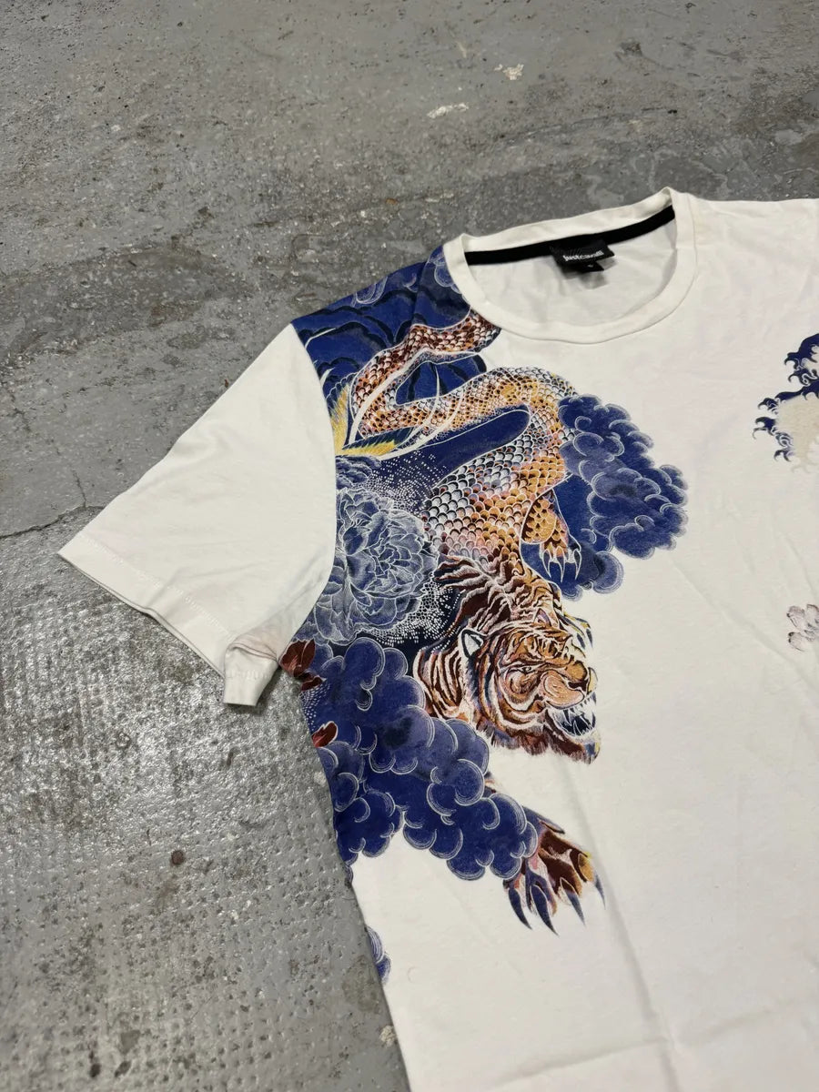 SS2018 Cavalli Asian Monsters Battle White T-Shirt DBNfoFs 5
