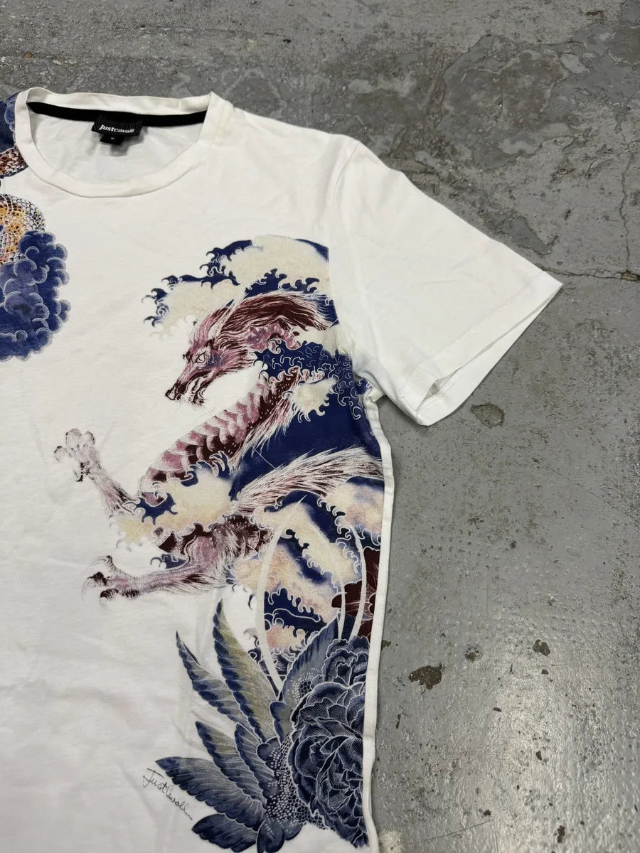 SS2018 Cavalli Asian Monsters Battle White T-Shirt DBNfoFs 9