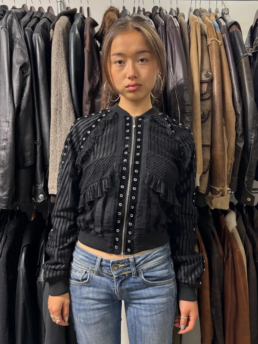 SS2018 Cavalli Eyeled Black Cropped Jacket (S/M) rqAYaQH 1