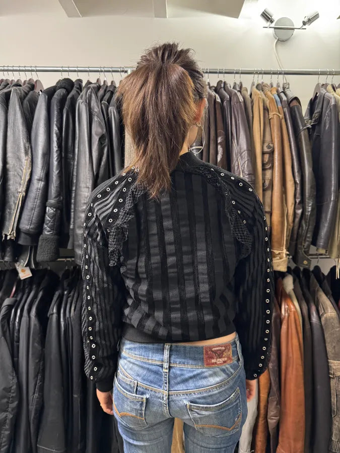 SS2018 Cavalli Eyeled Black Cropped Jacket (S/M) rqAYaQH 2