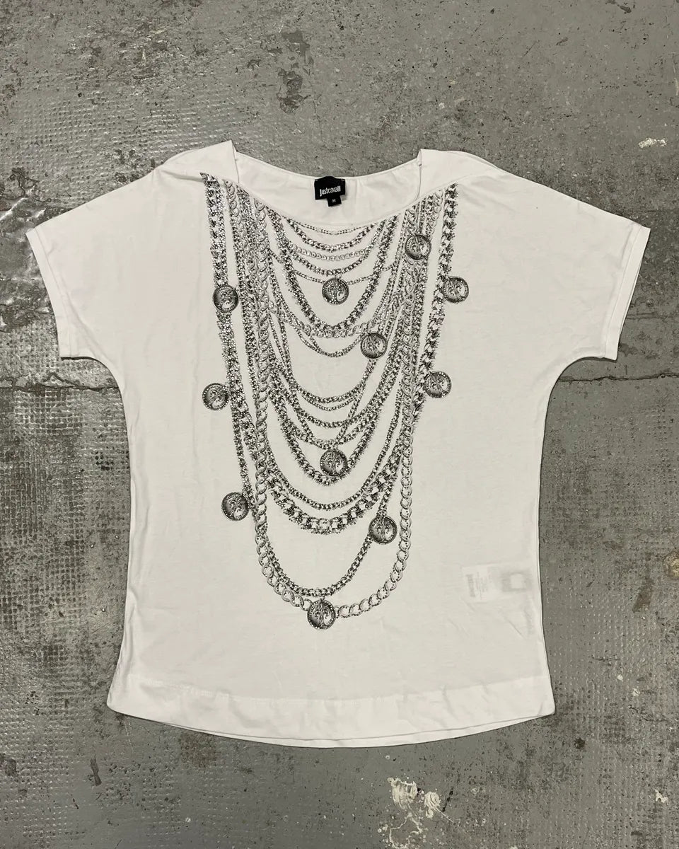 SS2018 Cavalli Necklaces Trompe L’Oeil White T-Shirt rWwsloX 0