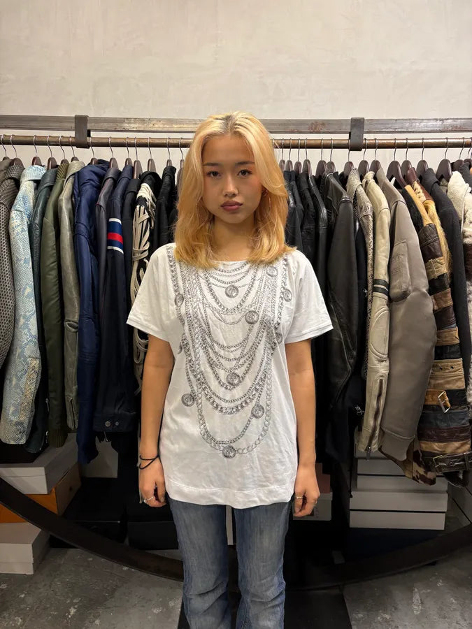 SS2018 Cavalli Necklaces Trompe L’Oeil White T-Shirt rWwsloX 1