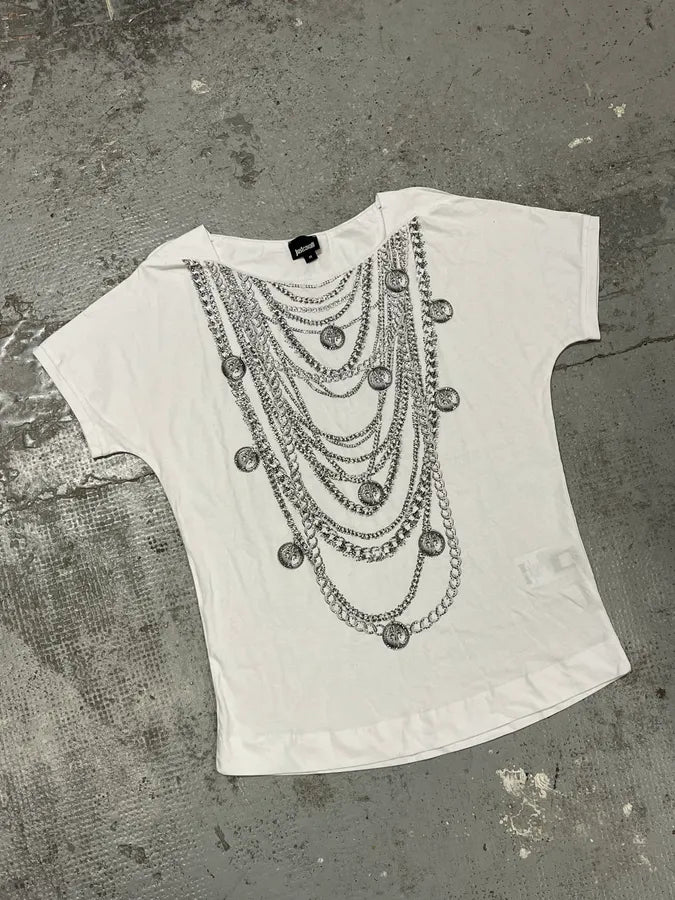 SS2018 Cavalli Necklaces Trompe L’Oeil White T-Shirt rWwsloX 3