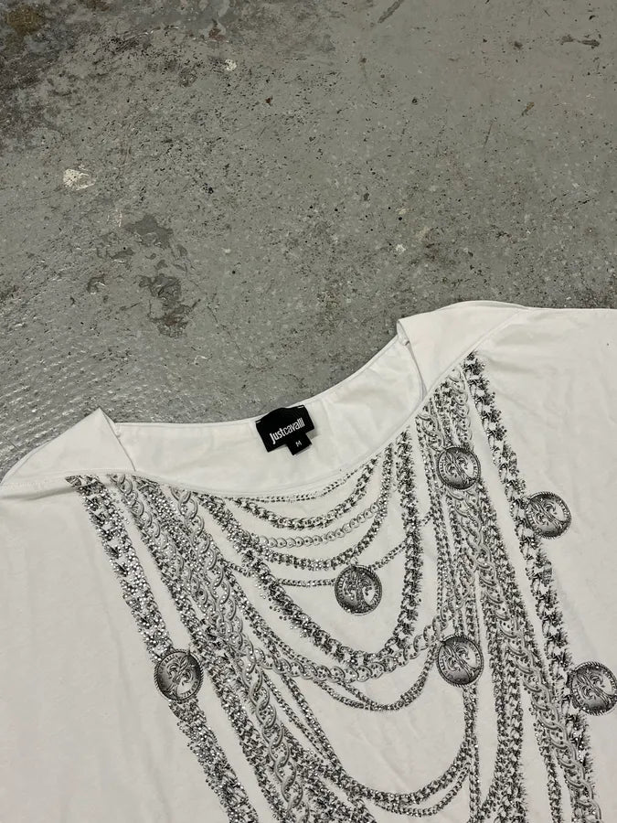 SS2018 Cavalli Necklaces Trompe L’Oeil White T-Shirt rWwsloX 4
