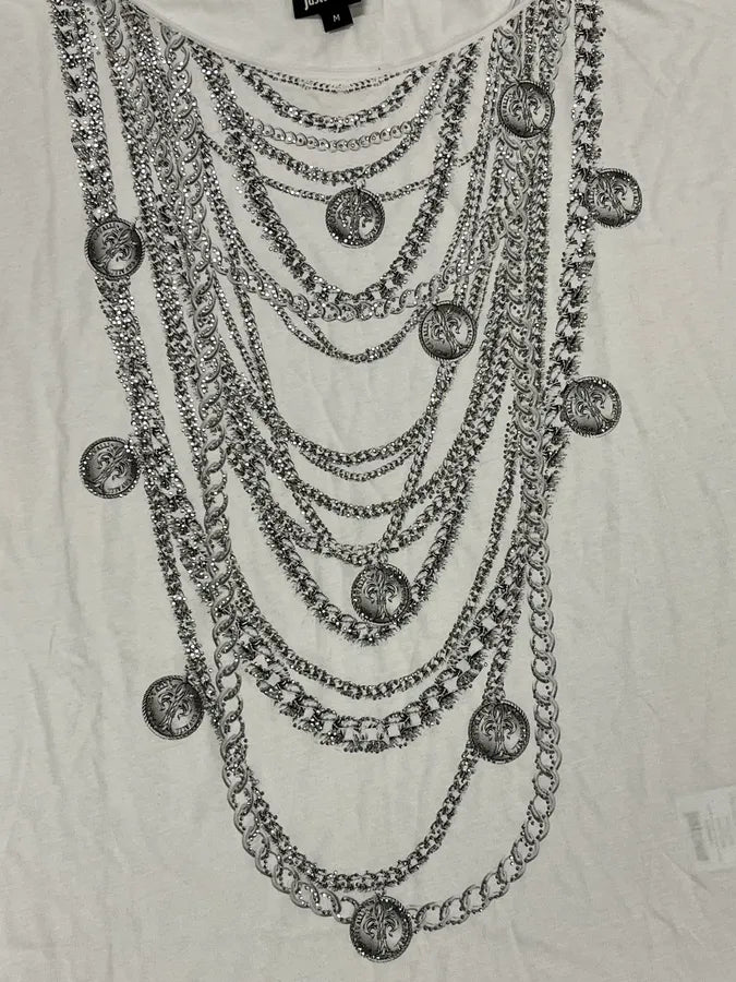 SS2018 Cavalli Necklaces Trompe L’Oeil White T-Shirt rWwsloX 5