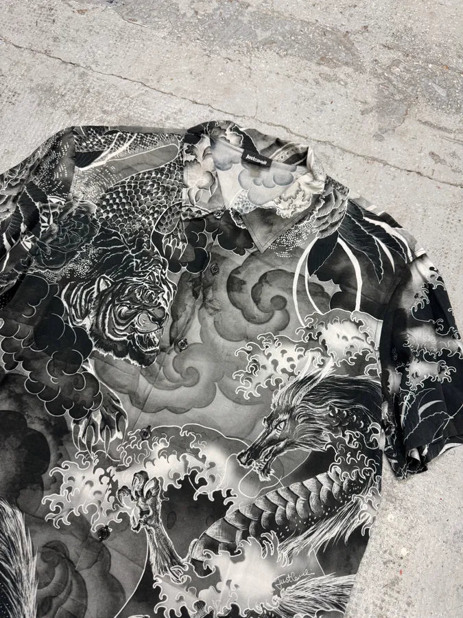 SS2018 Cavalli Tiger Fantasia Black & White Shirt neRhAFd 3