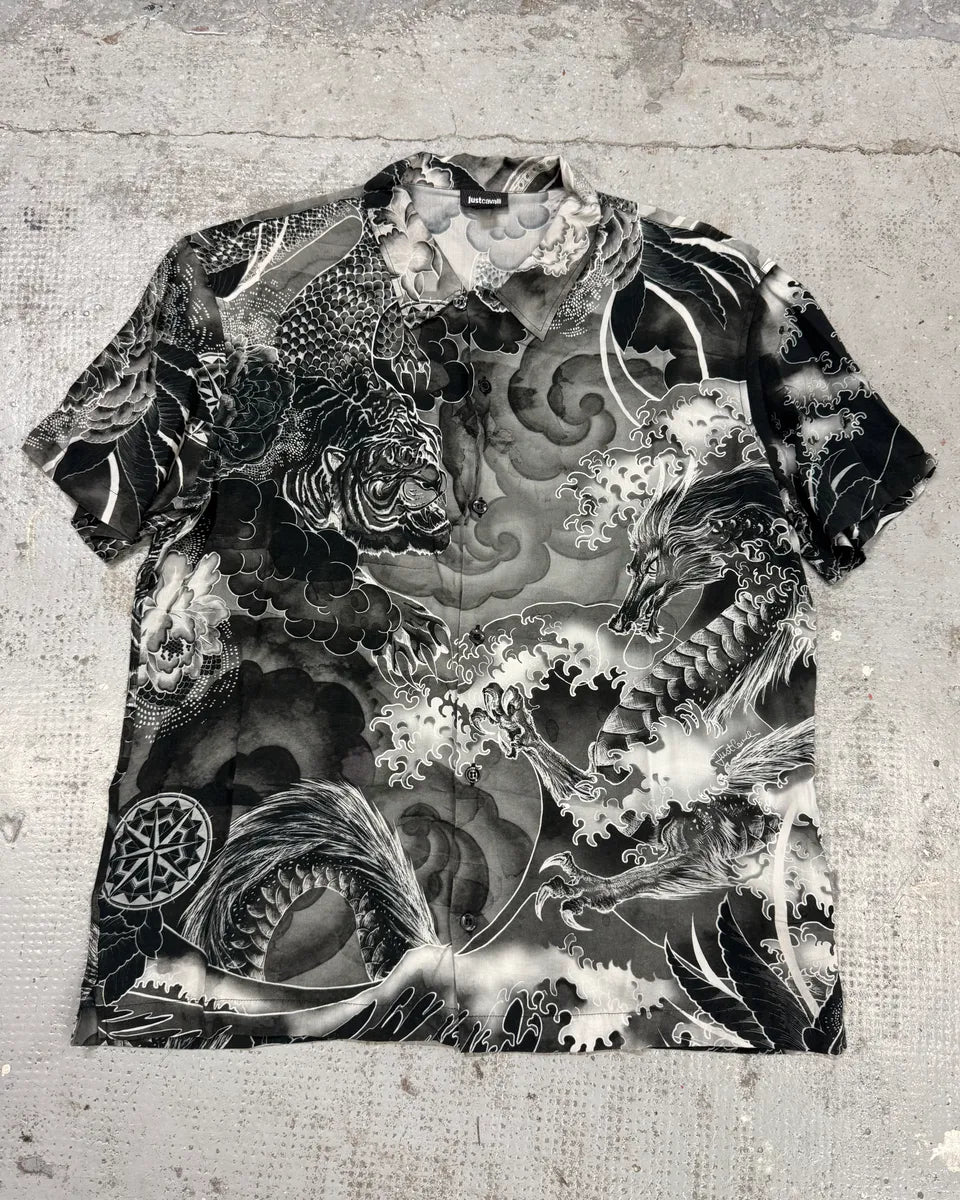 SS2018 Cavalli Tiger Fantasia Black & White Shirt neRhAFd 4