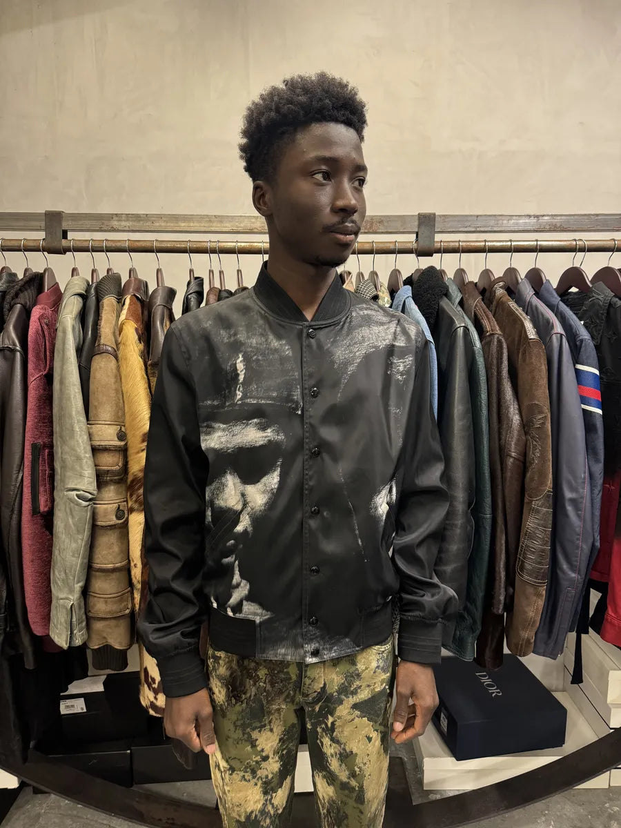 SS2018 Dior Homme François Bard Surrealist Black Silk Bomber SS2018 Dior Homme François Bard Surrealist Black Silk Bomber