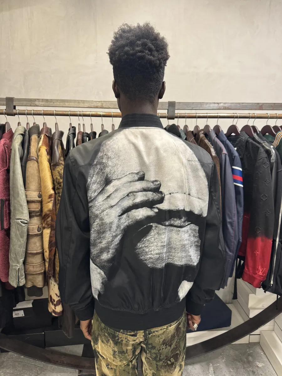 SS2018 Dior Homme François Bard Surrealist Black Silk Bomber Jacket GZohqkU 3