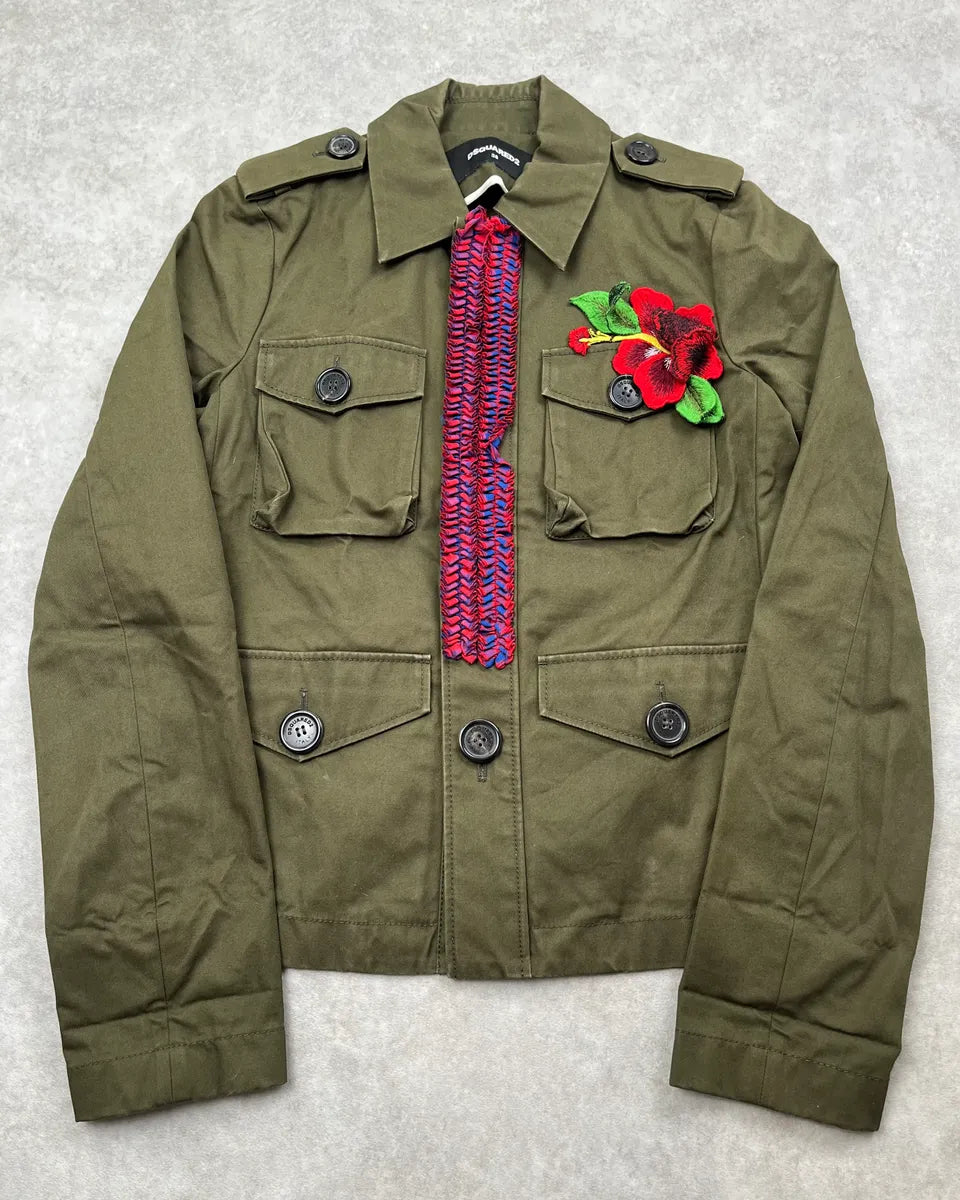 SS2018 Dsquared2 Olive Floral Embroidered Light Jacket BtcTpcQ 0