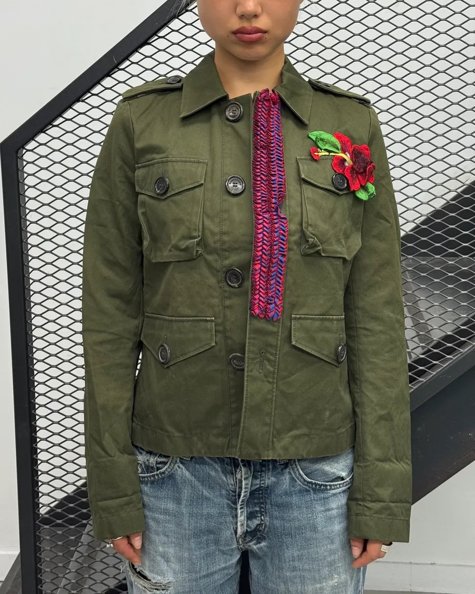 SS2018 Dsquared2 Olive Floral Embroidered Light Jacket BtcTpcQ 1