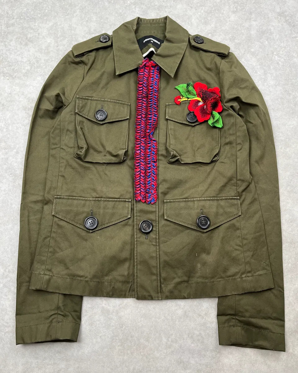 SS2018 Dsquared2 Olive Floral Embroidered Light Jacket BtcTpcQ 3