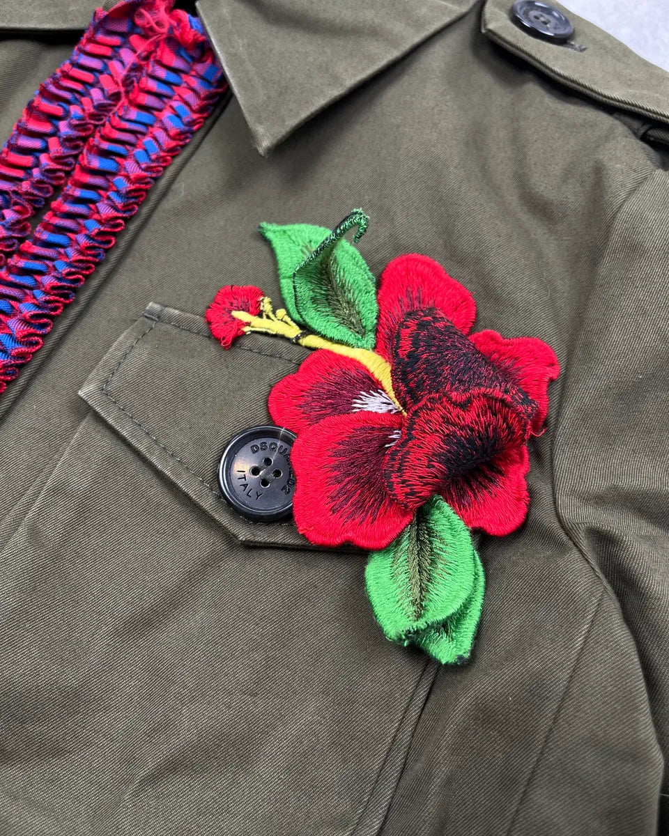 SS2018 Dsquared2 Olive Floral Embroidered Light Jacket BtcTpcQ 5