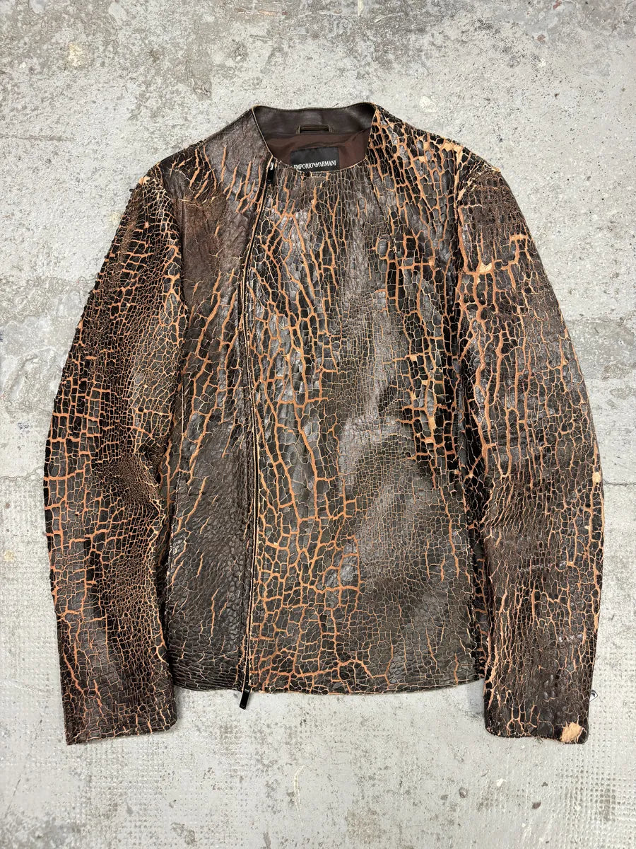 SS2018 Emporio Armani Black Cracked Asymmetrical Leather Jacket MysPxkf 0