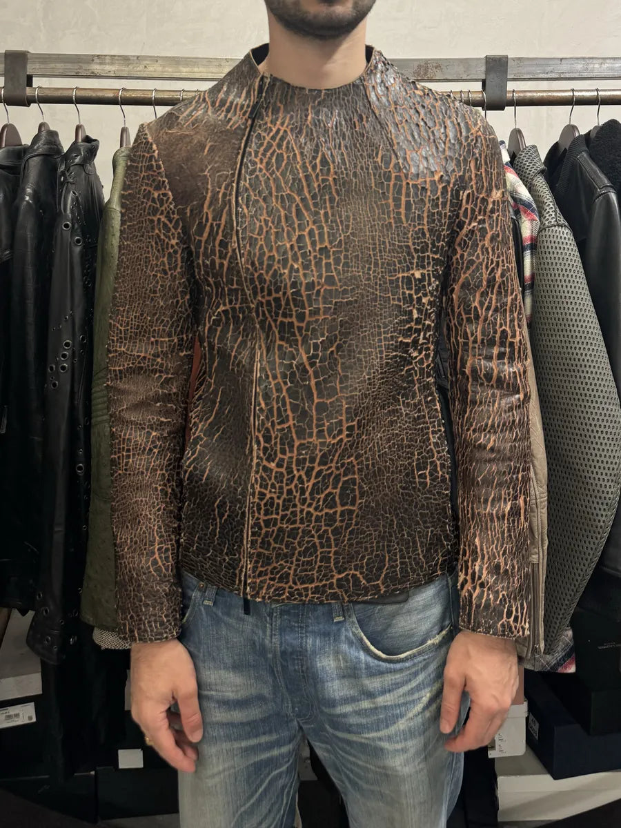 SS2018 Emporio Armani Black Cracked Asymmetrical Leather Jacket MysPxkf 1