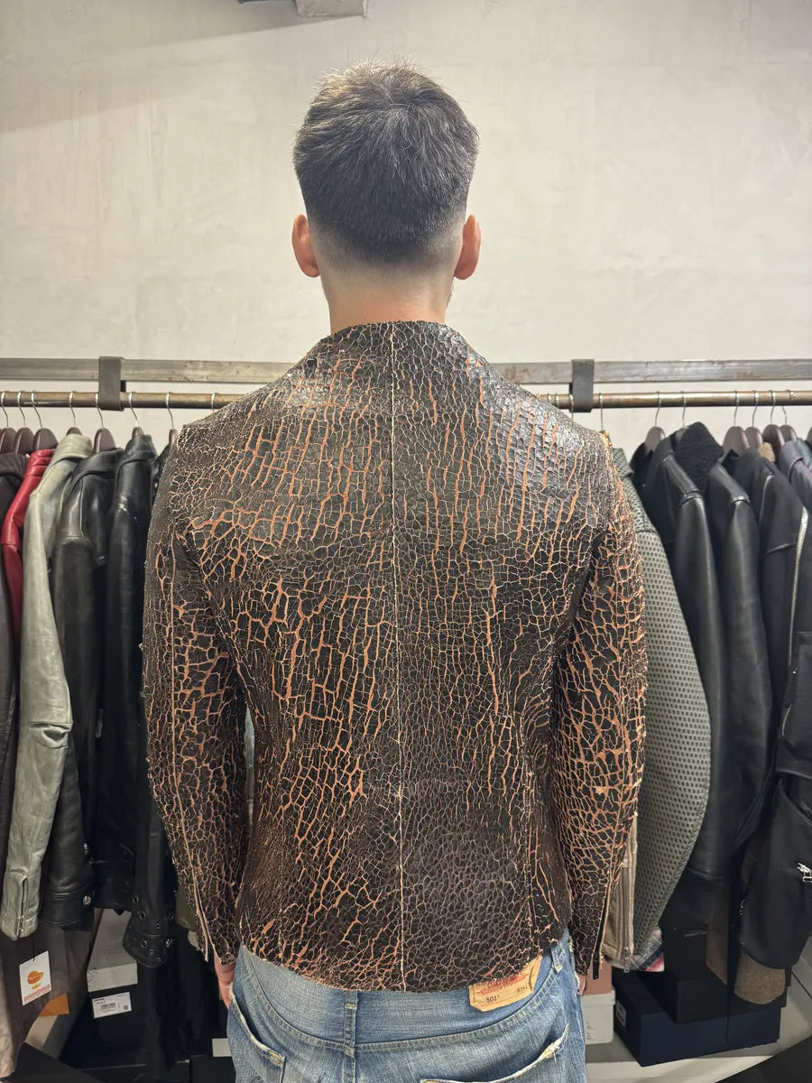 SS2018 Emporio Armani Black Cracked Asymmetrical Leather Jacket MysPxkf 2