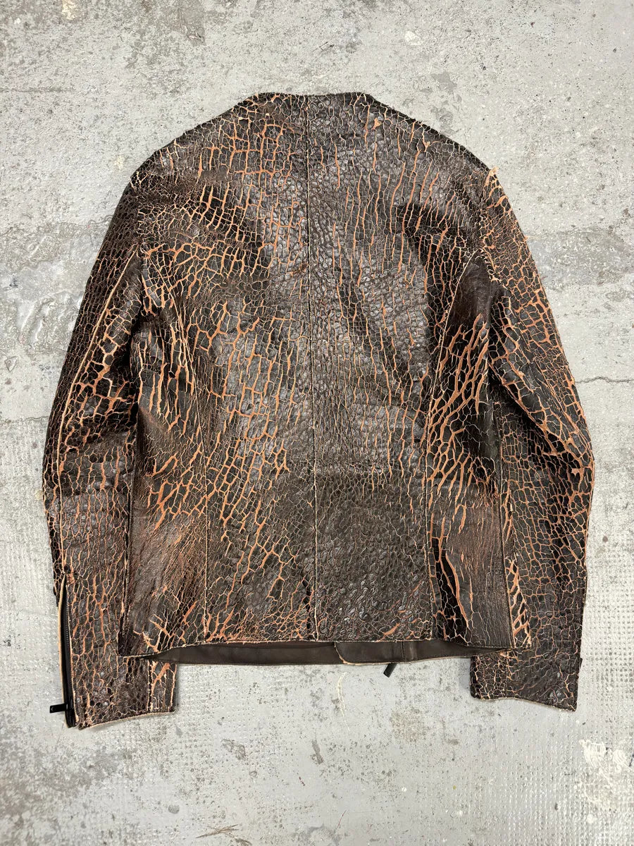 SS2018 Emporio Armani Black Cracked Asymmetrical Leather Jacket MysPxkf 4