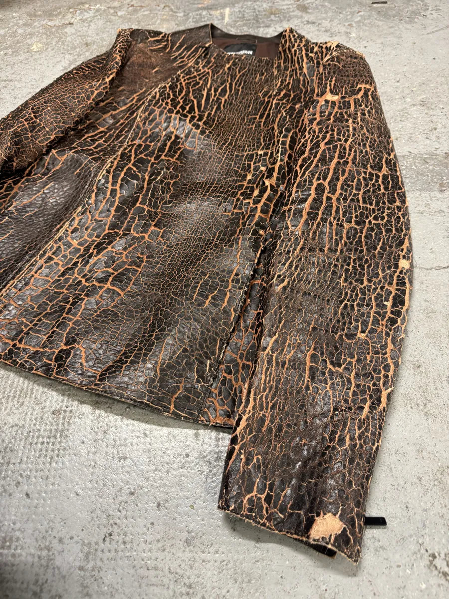 SS2018 Emporio Armani Black Cracked Asymmetrical Leather Jacket MysPxkf 5