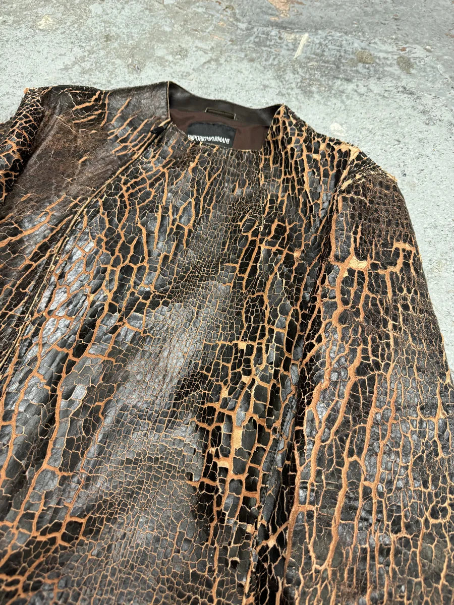 SS2018 Emporio Armani Black Cracked Asymmetrical Leather Jacket MysPxkf 6