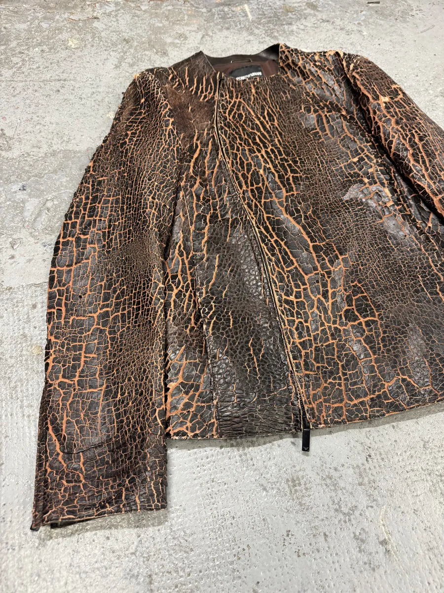 SS2018 Emporio Armani Black Cracked Asymmetrical Leather Jacket MysPxkf 8