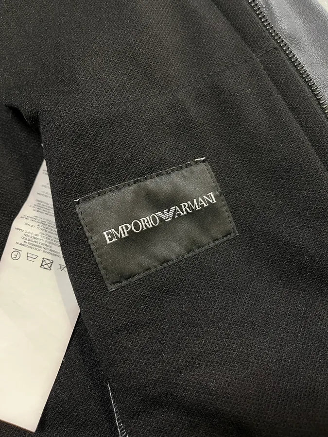 SS2018 Emporio Armani Black Hybrid Leather Jacket  axZFknu 8