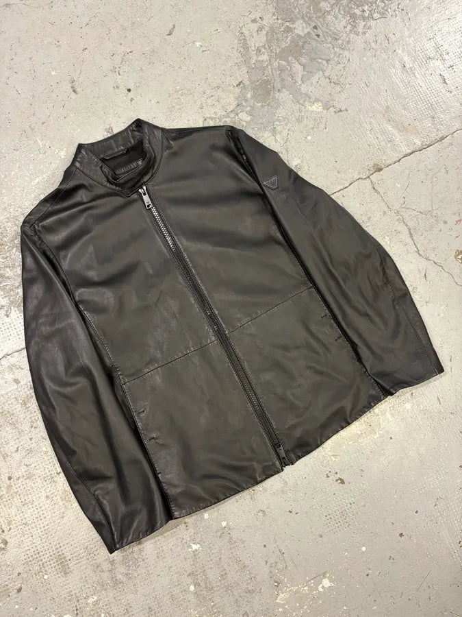 SS2018 Emporio Armani Black Minimalist Leather Jacket (M) hSLQgBK 1