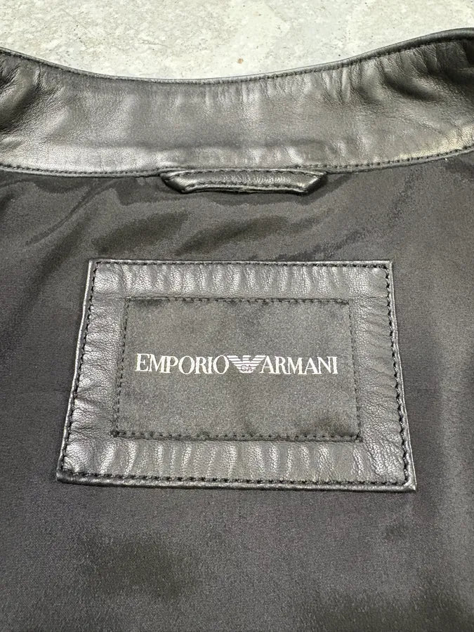 SS2018 Emporio Armani Black Minimalist Leather Jacket (M) hSLQgBK 4