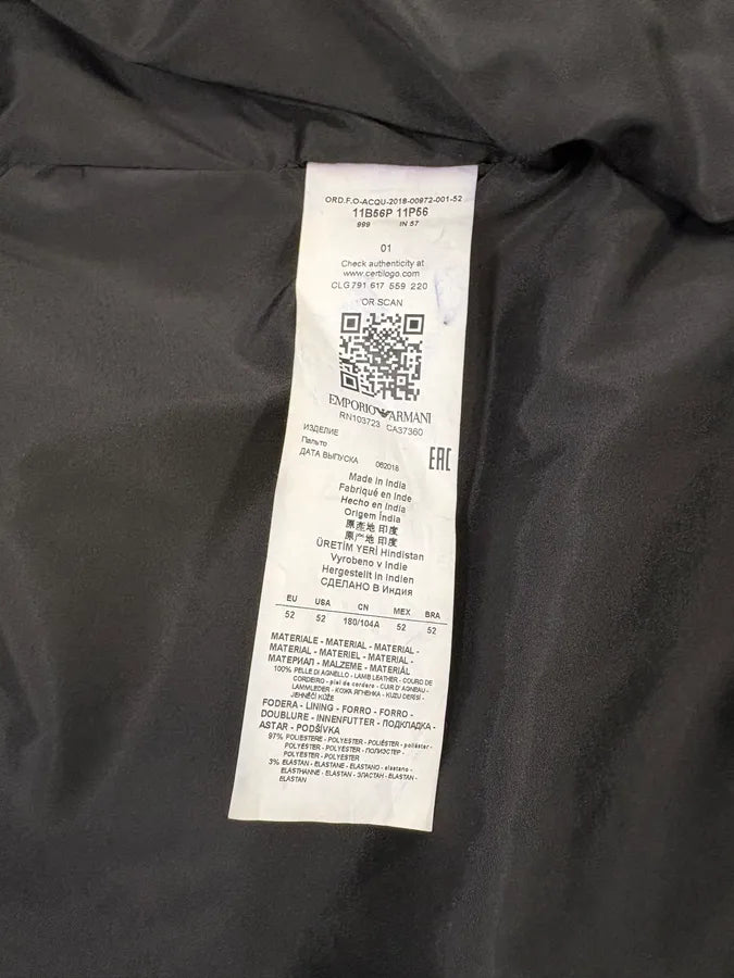 SS2018 Emporio Armani Black Minimalist Leather Jacket (M) hSLQgBK 5